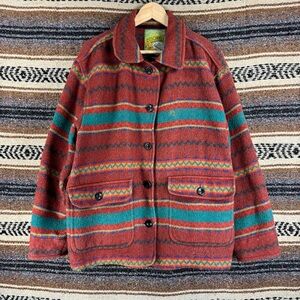 Vintage Rum Ole Blanket Jacket Medium Wool Blend Made in Spain Aztec Southwest